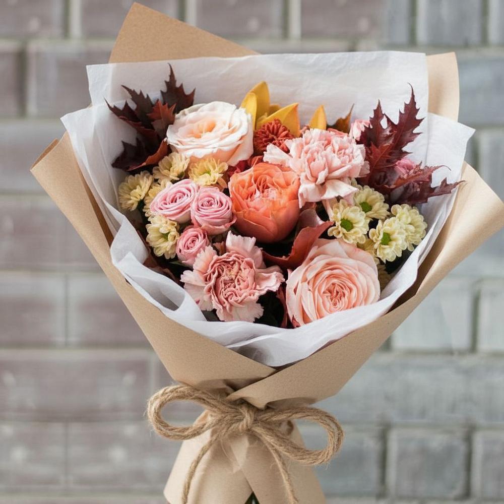 Букет цветов из: Гвоздики, Хризантемы и Розы в Верхней Туре