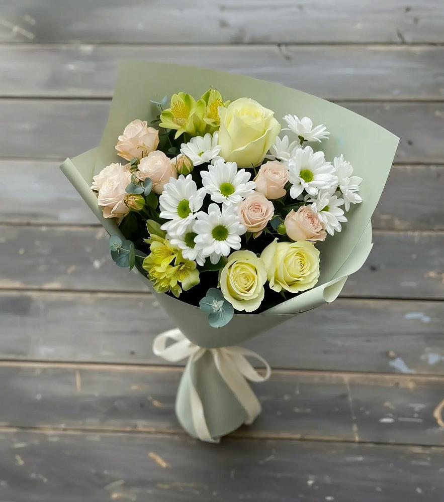 Букет цветов из: Альстромерии, Розы и Хризантемы в Верхней Туре