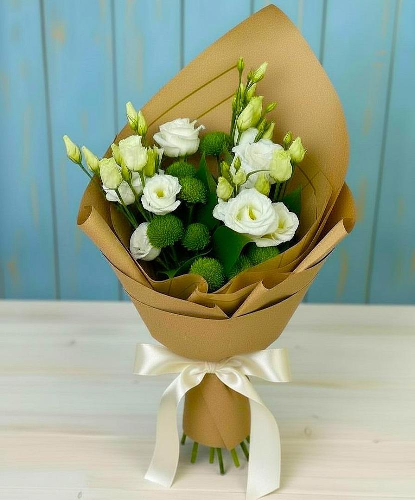 Букет цветов из: Хризантемы и Лизиантусы в Верхней Туре