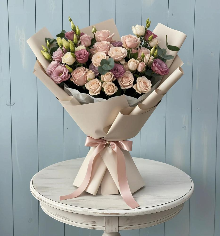 Букет цветов из: Розы и Лизиантусы в Верхней Туре