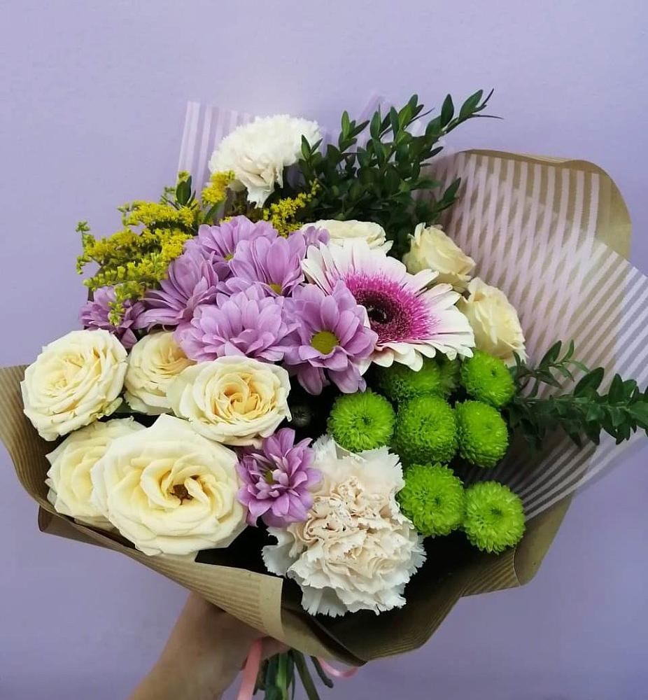 Букет цветов из: Хризантемы, Розы, Гвоздики и Герберы в Верхней Туре